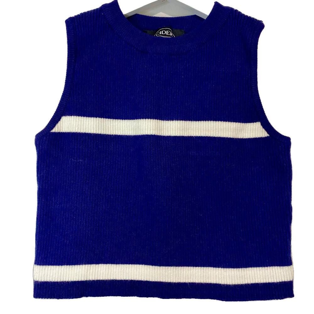 Cider Women’s Striped Knitted Cami Crop Vest Top Blue Stripes Size Medium EUC
